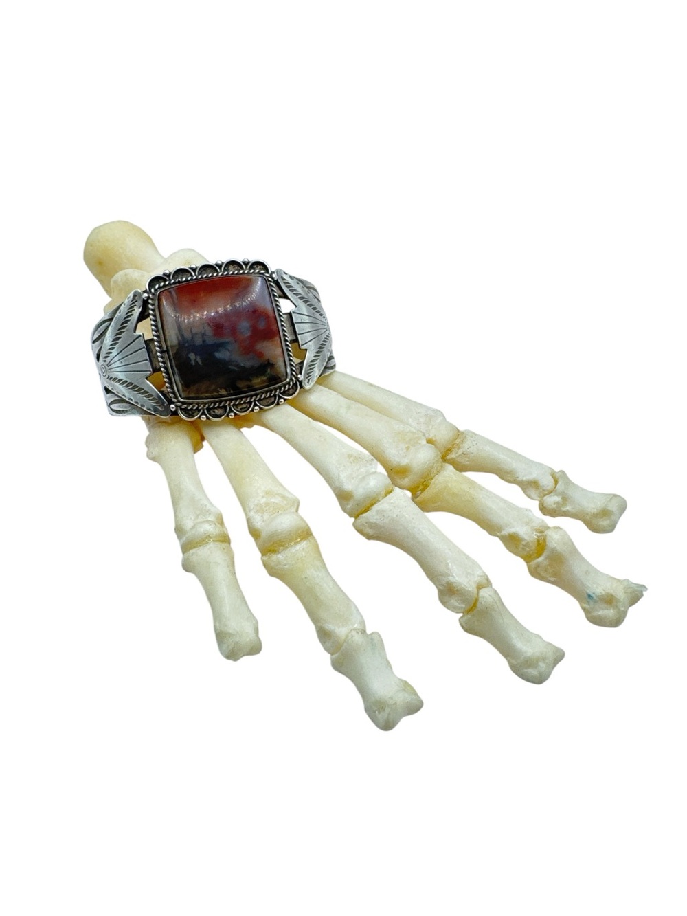 Vintage 1940s Navajo Fred Harvey Era Heavy Sterling Silver Petrified Wood Cuff - Picture 8 of 10